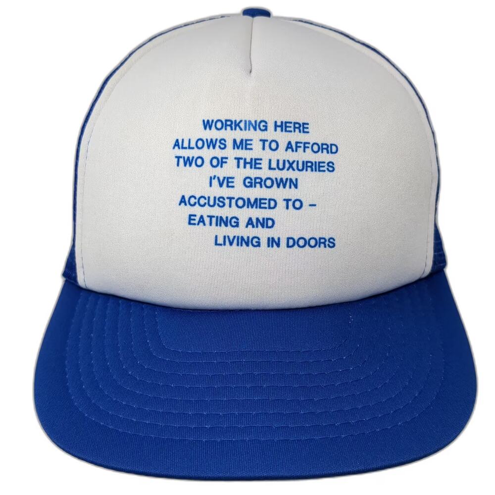 Winner Trucker Hat Blue White OS Snapback Working Here Eating Living In Doors